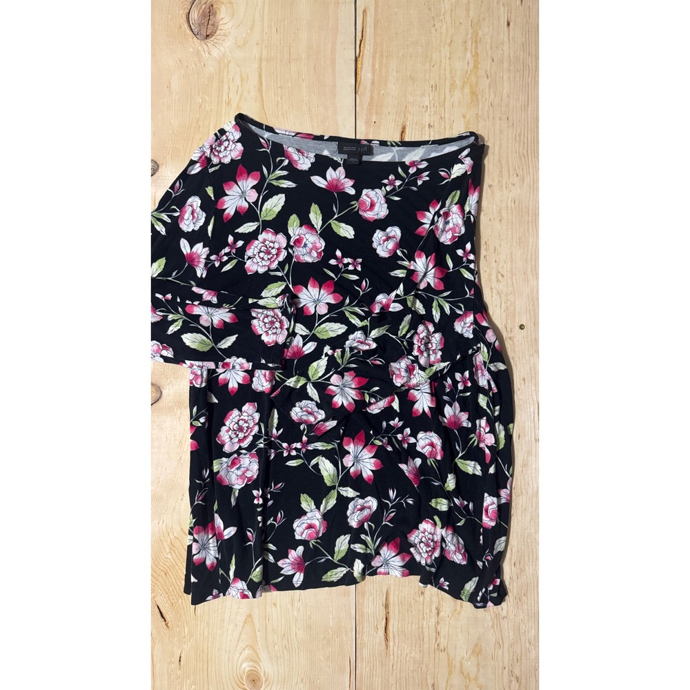 J. Jill Wearever Floral Long Sleeve Tunic Top Black Pink Large Boat Neck Blouse‎